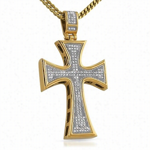 Goldd Kite Blng Bling Cross Stainless Steel Pendant