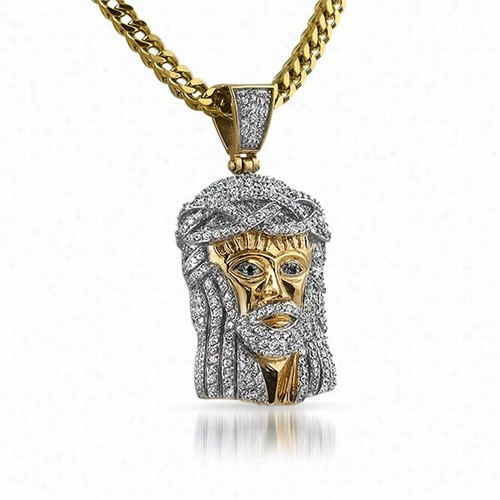 Gold Micro Jesus Pendan Tpave Cz Steel Pendatn