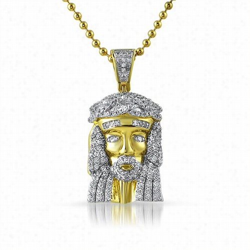 Gold Micro Jesus Pendant Rhodium Prongs