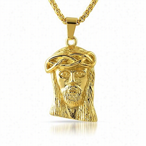 Gold Micro Jesus Pendant Stainless Steel Solid Back