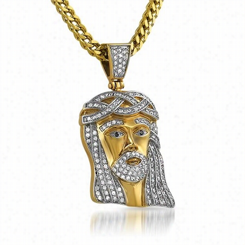 Gold Micro Jesus Piece Classic Pendant Steel