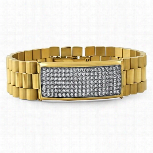 Gold President Cz Id Bling Bling Bracelet