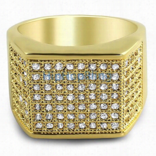 Gold  Sheet Of Ice Cz Icro Pave Mens Bling Bling Ring