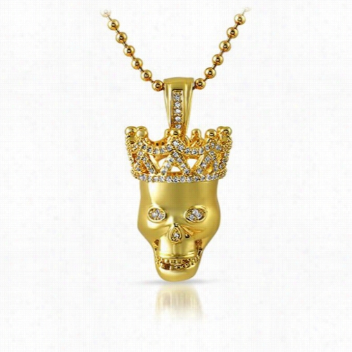 Gold Skull Polished With 3d Czcrown Pendant