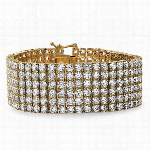 Gold Stainless Steel Cz 6 Row Iced Out Bracelet