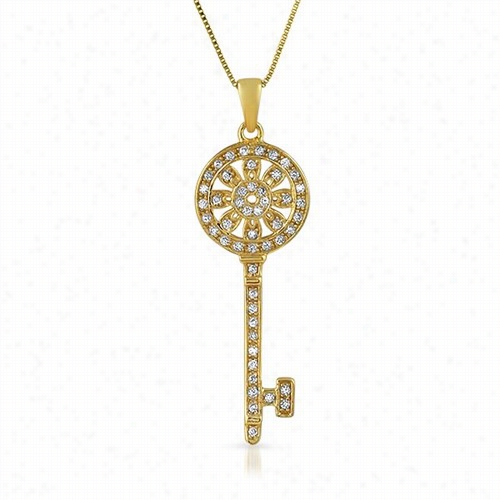 Gold Sunflowed Key Cz Sterling Silver Pendant