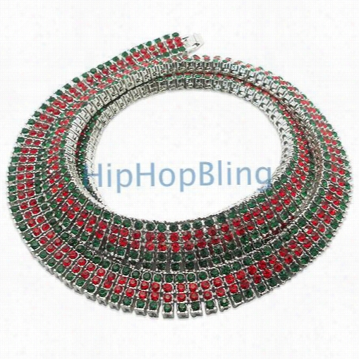 Green & Red 4 Row Iced Out Chain