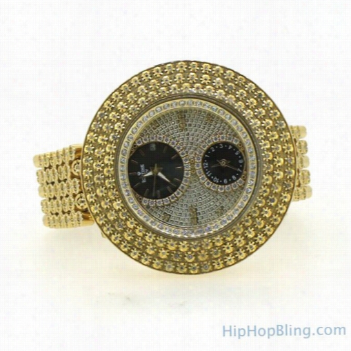 Hug E Triple Beezrl Icetime 2.000cttw Diamond Watch Gold