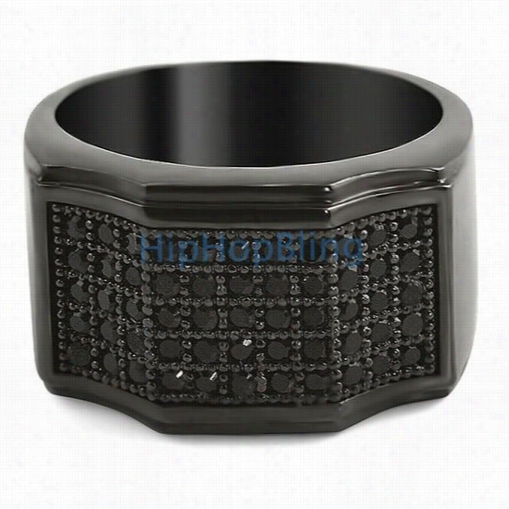 Ice Wave Black Cz Mens Bling Bling Ring