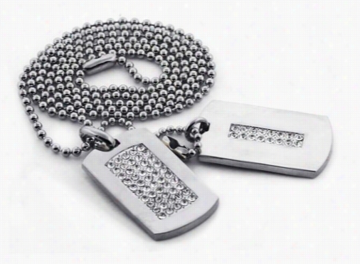 Iced Out 2 Dog Tag Set Rhodium