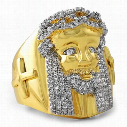 Ied Out  Gold Jesus Ring With Crss