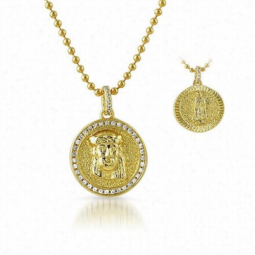 Jesus Face And Maru 2 Sided Gold Cz Micro Pendant