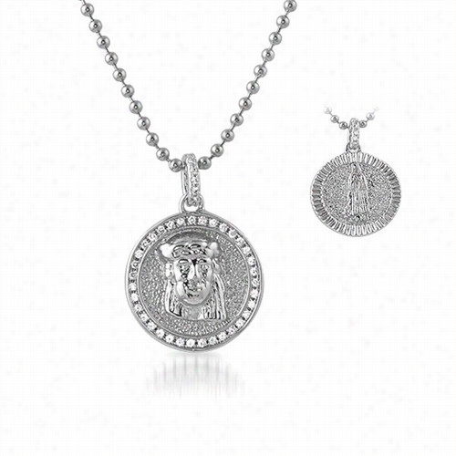 Jesus Face And Mary 2 Sided Rhodium Cz Micr Opendant