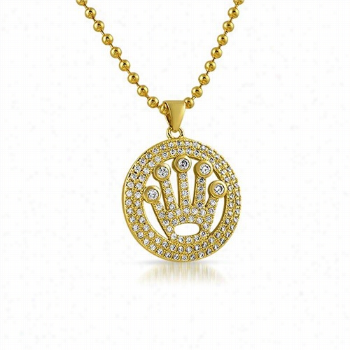 King Crown Circle Micropvae Gold Bling Bling Pendantt