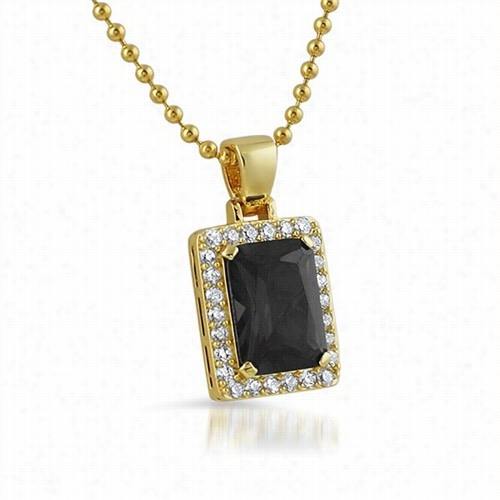 Lab Black Diamond Block Gold Hip Hop Pendant