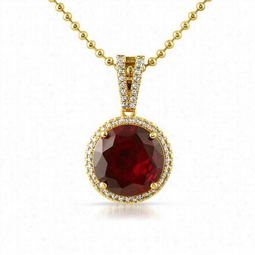 Lab Ruby Ro Und Gem ..925 Silvre Halo Pendant