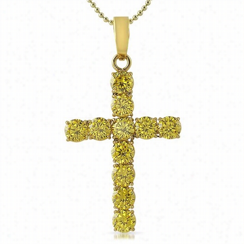 Large 88mm Canary Cz Gold Stainless Steel Cross