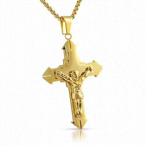 Large Pointed Crucifix Peendant Golds Tainless Steel