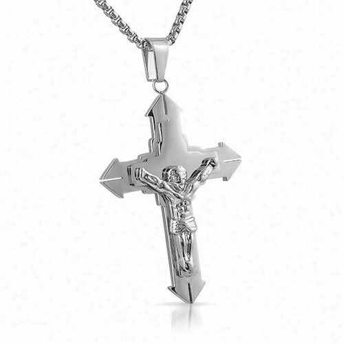 Large Pointed Crucifix Pendant Stainless Steel