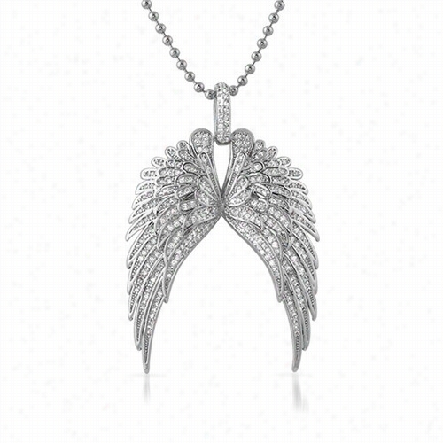 Large Wing S Rhodium Iced Out Pendant