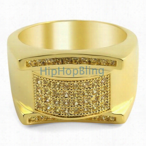 Lemonade Bling Moon Iced Out Mens Micro Pave Ring