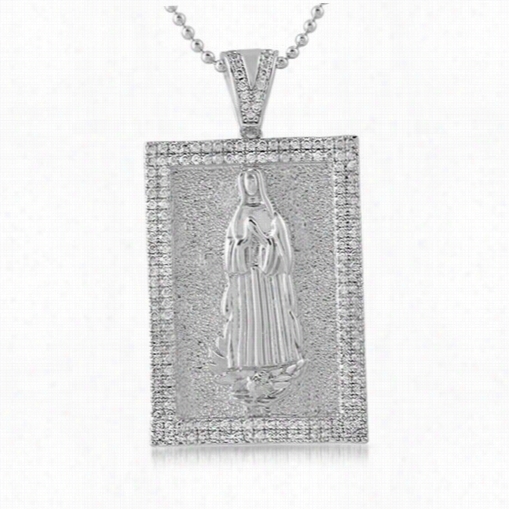 Mary Christian Rhodium Block Cz Medallion