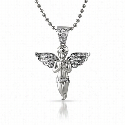 Micro Angel Praying Rhodium Cz Pendant