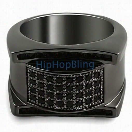 Mon Black Cz Micro Pave Iced Out Ring