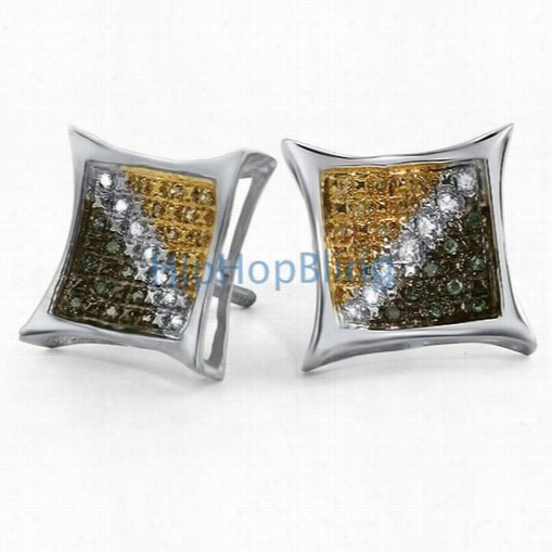 Multi Colo R  Diamond Kite Earrings .925 Silver .33ct Illusion