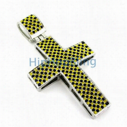 Panther Dark And Yellow Rhodium Hip Hop Cross Pendan T