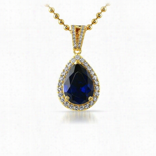 Pear Cut Lab Sapphire Geem Gold Icer Out Pendat