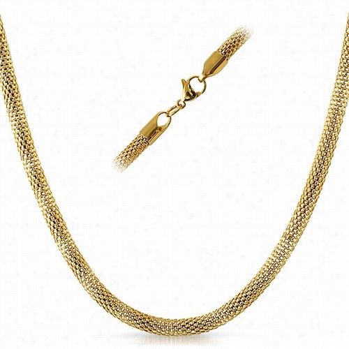 Popcorn Ip Gold Stainless Steel Ch Ain Necklace 4mm