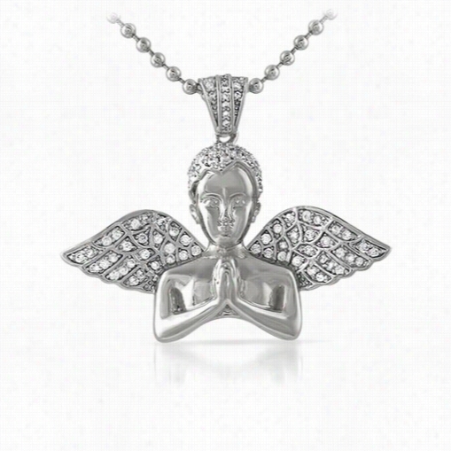 Praying Cherub Angel Bust Cz Micro Pave Pendant