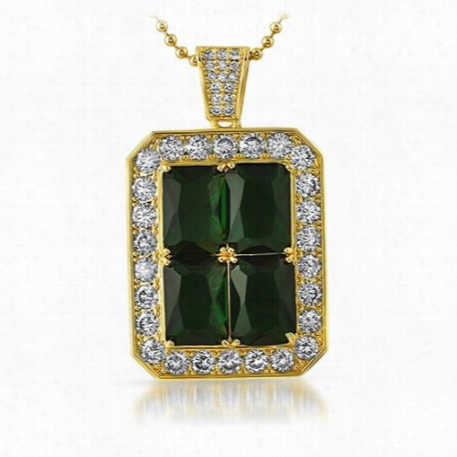 Quad Llab Emerald Green Blnig Bling  Pendant