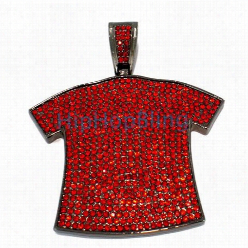 Red Iced Out T-shirt Bling Bling Pendant