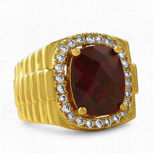 Rick Ross Style Lab Ruby Boss Gold Ring