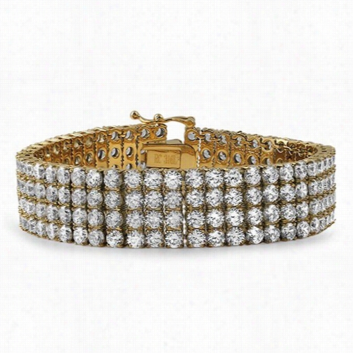 Simulated Diamond 4 Row Bracelet Gold Stainless Steel