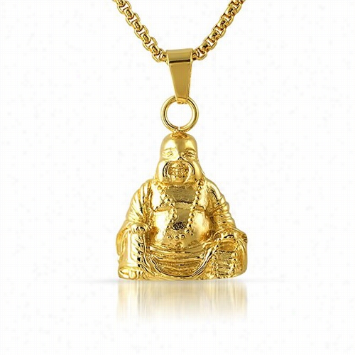 Sittign Gold Buddha Pendant Sta Inlesw Steel