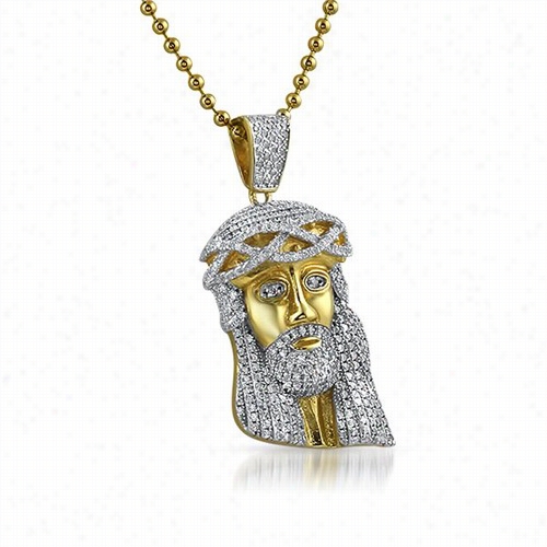 Sollid  Micro Mini  Gold Jesus Piece Pendant .925 Sillver