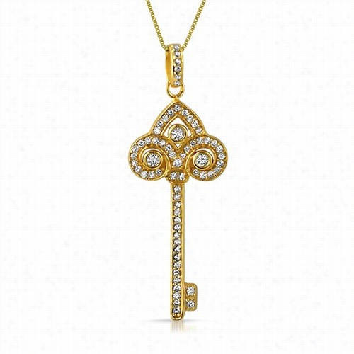 Spade Key Gold .925 Sterling Silver Cz Pe Ndant