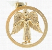 Angel in Circle 10K Yellow Gold Diamond Pendant