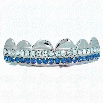 Blue / White Double Iced Out Grillz Silver