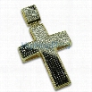 Gold Diagonal Black White Bling Bling Cross