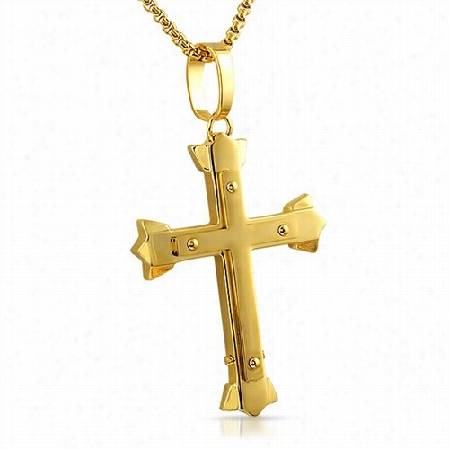 Trident Cro Ss Pendant Gold Stainless Steel