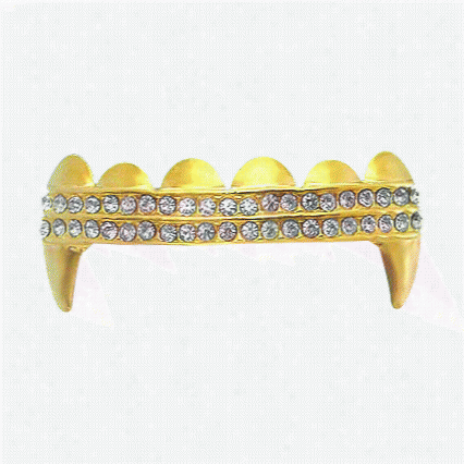 Vampire Fang Douhle Iced Out Gold Grillz Top
