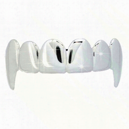 Vampire Fang Shiny Silver Grillz Top Teeth