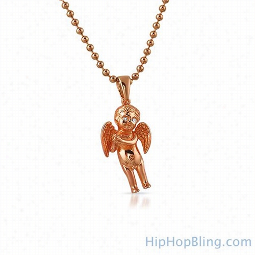 Vs Diamond Cheeub Angel Rose Gold Silver Pendant