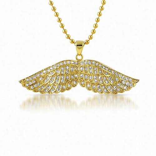 Wings Spread Micro Pave Gold Bling Bling Pendant