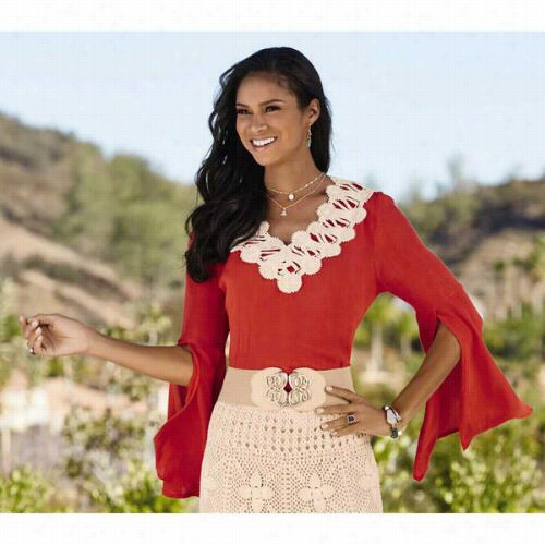 Crochet-trim Flare Slewve Top By Studio Ey