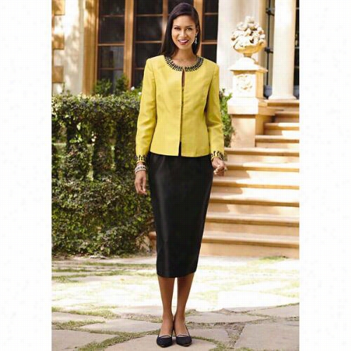Jet Est Collarless Jacket & Skirt Suit By Verucci By Chancelle